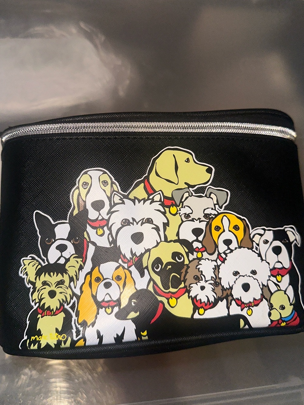 Marc Tetro Dog Black Zippered Pouch with Colorful Dog Illustration